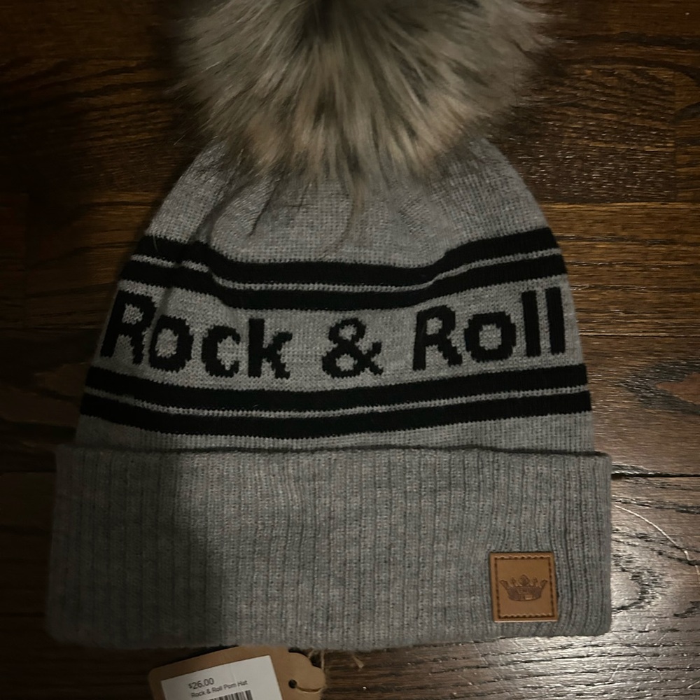Gray Rock & Roll Beanie with Pom Pom NWT